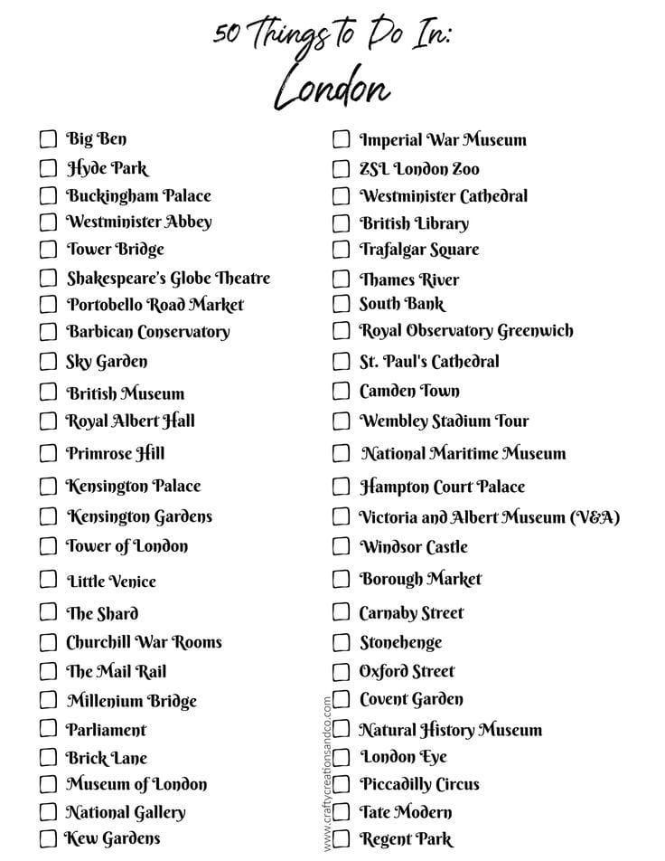 List Of Things To Do In London